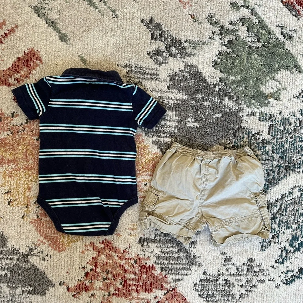 Y2K OshKosh Stripe Polo + Place Cargo Shorts Set 12 Months Baby Boy